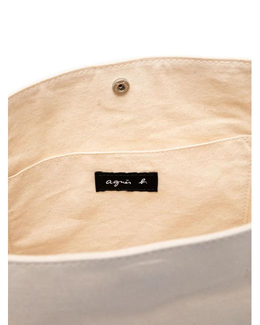 Agnes B. White Logo-Patch Canvas Tote Bag
