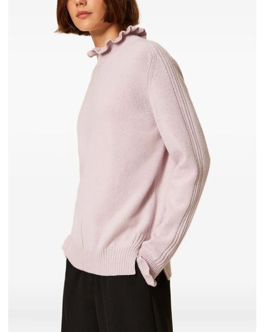 Twinset Pink Ruffled High-Neck Sweater