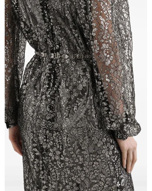 Dolce & Gabbana Gray Lamé Lace Blouse