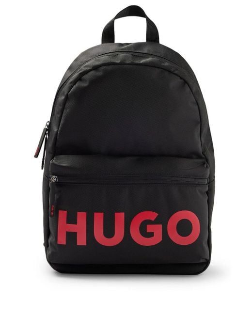HUGO Black Logo-print Zipped Backpack for men