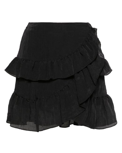 Maje Black Ruffled-trim Tiered Mini Skirt