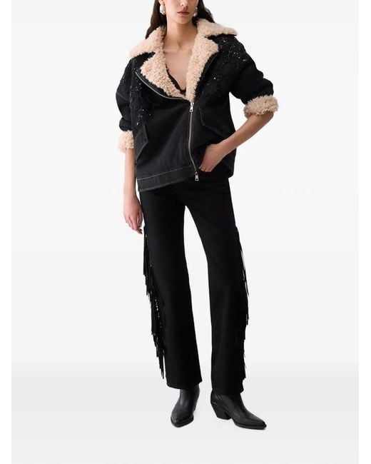 Liu Jo Black Denim Jacket With Teddy Inserts