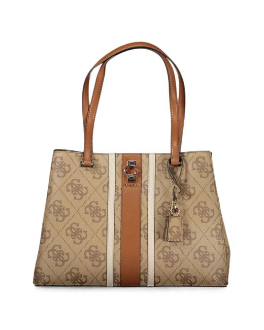Guess Brown Erenia Monogram-Print Logo-Plaque Tote Bag