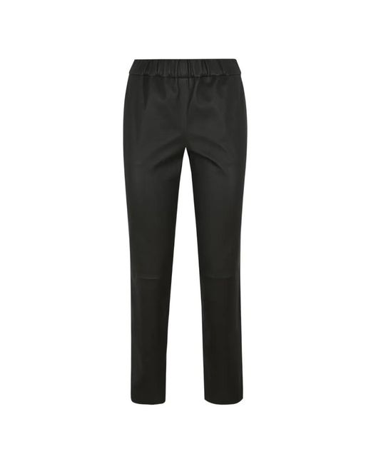 Enes Black Elasticated-Waist Leather Trousers