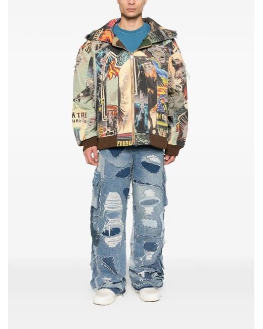 Who Decides War Blue Ripped Patchwork Cargo Jeans for men