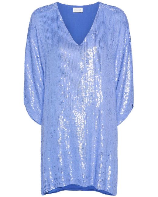 P.A.R.O.S.H. Blue Sequined Kaftan Mini Dress