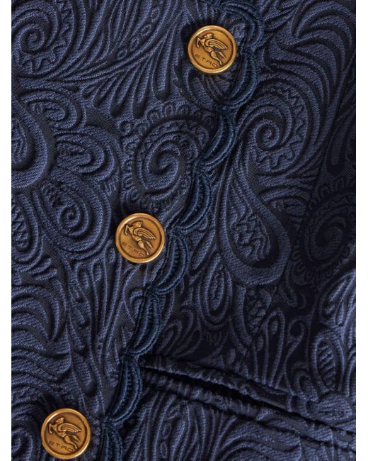Etro Blue Paisley-jacquard Long Waistcoat