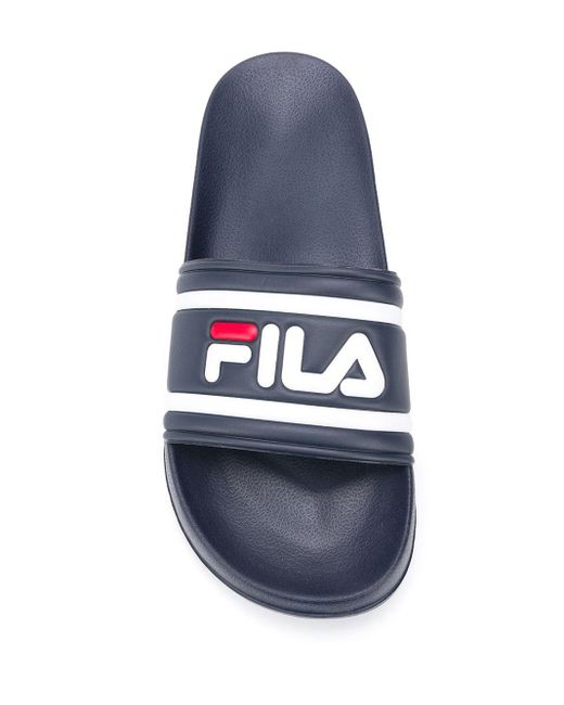 Fila Logo Slides in Blue for Men - Lyst