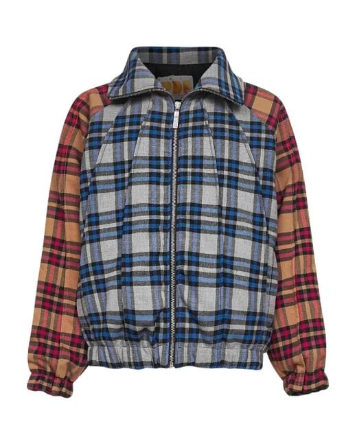 PDF Blue Patchwork-Check Raglan Jacket for men