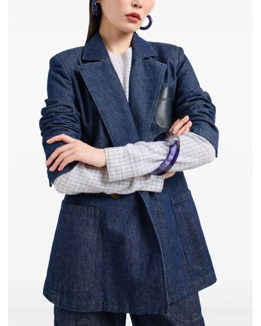 Emporio Armani Blue Notched Lapel Double-Breasted Denim Blazer