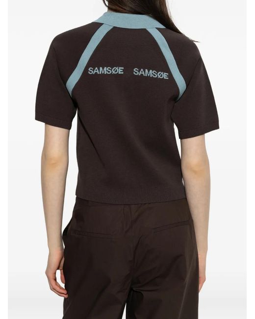 Samsøe & Samsøe Black Sasimona Raglan-Sleeve Polo Shirt