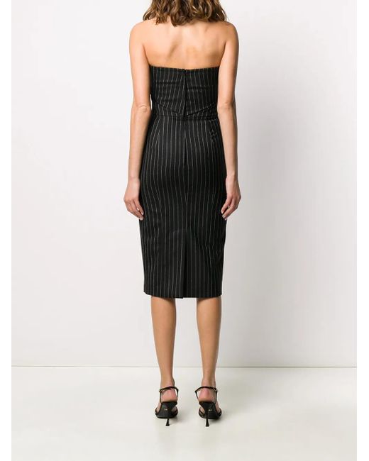 Dolce & Gabbana Black Pinstriped Strapless Midi Dress