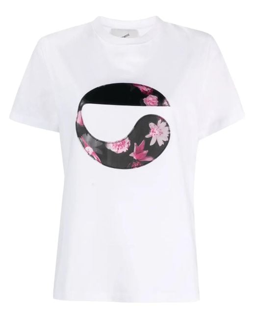 Coperni White Floral Logo-Patch T-Shirt