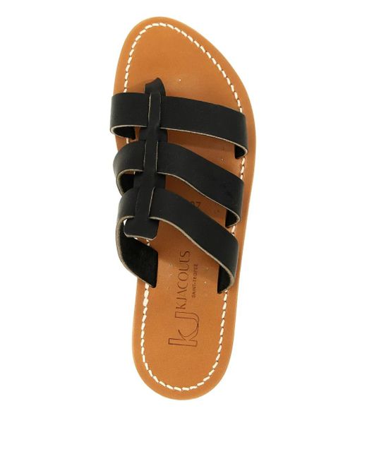 K. Jacques Black Dolon Leather Three-Strap Sandals