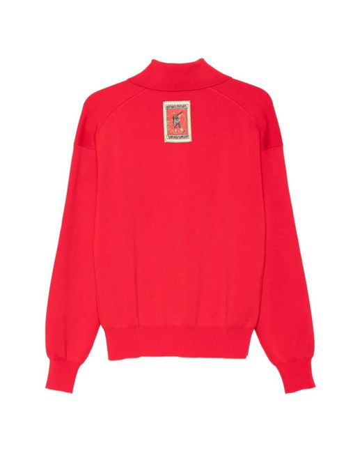 ALÉMAIS Red Rocky Button-Placket Polo Top