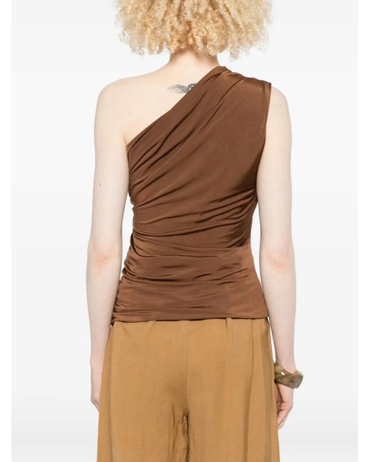 MARSĒM Brown One-Shoulder Gathered Top