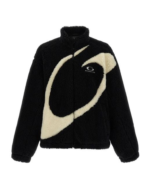 Balenciaga Black Embroidered-Logo Teddy Jacket for men