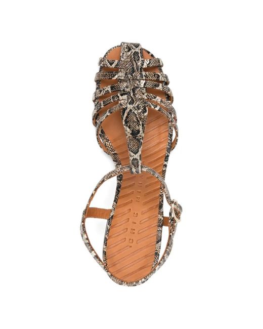 Chie Mihara Brown T-Strap Snake-Print Pumps