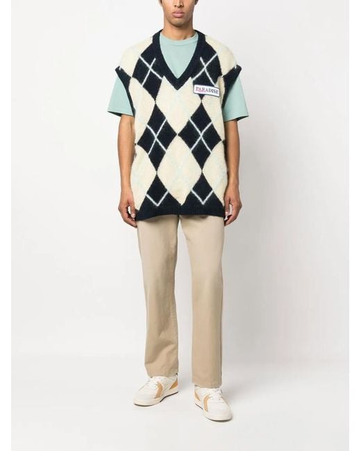 Palm Angels Blue Logo-Patch Argyle Knitted Vest for men