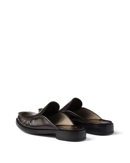 Prada Black Logo-Plaque Leather Mules