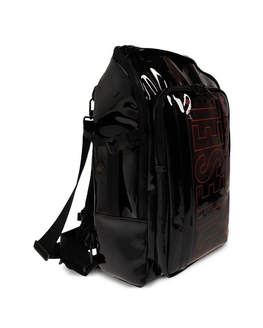 DIESEL Black Patent-Finish Logo-Print Backpack