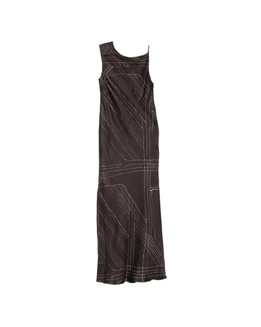 Alysi Black Asymmetric-Neck Maxi Dress
