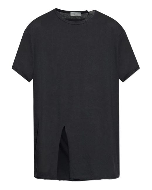 Yohji Yamamoto Black Slit-detail Short-sleeve T-shirt for men
