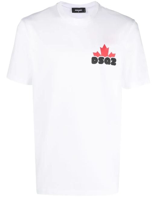 DSquared² White Logo-Print Cotton T-Shirt for men