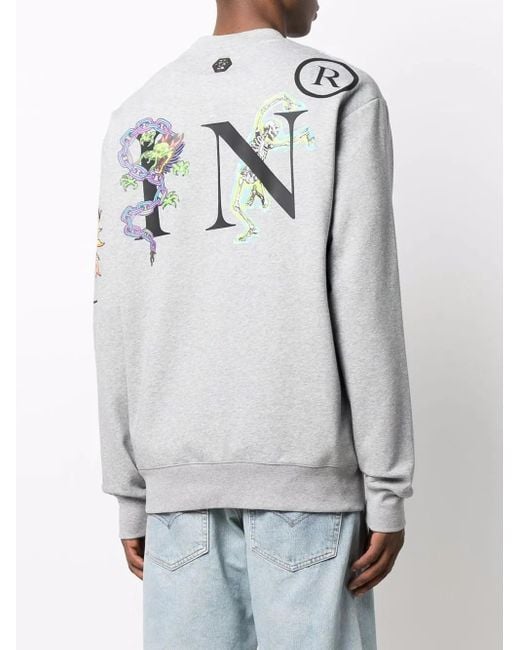 Philipp Plein Gray Graphic-Print Cotton Sweatshirt for men