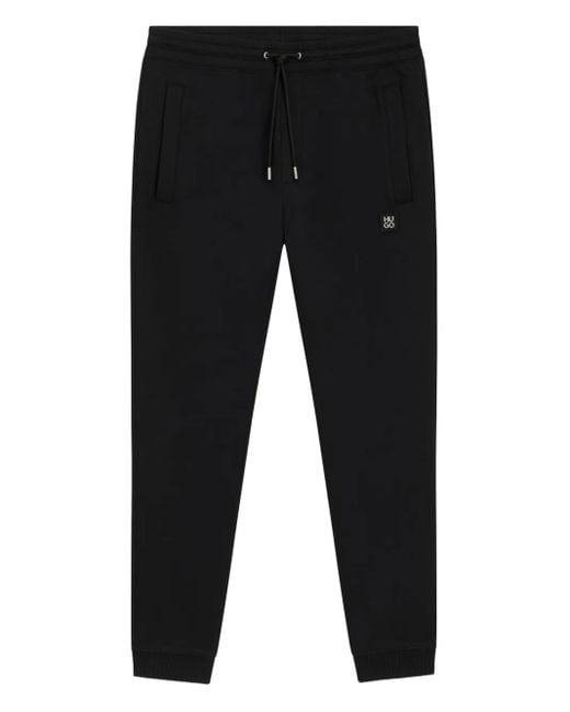 HUGO Black Logo-Patch Drawstring-Waistband Track Pants for men