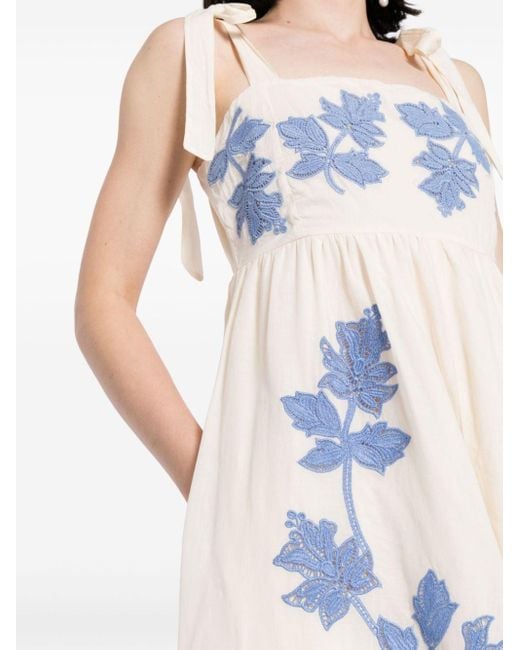 Tanya Taylor Blue Amina Floral-embroidered Midi Dress