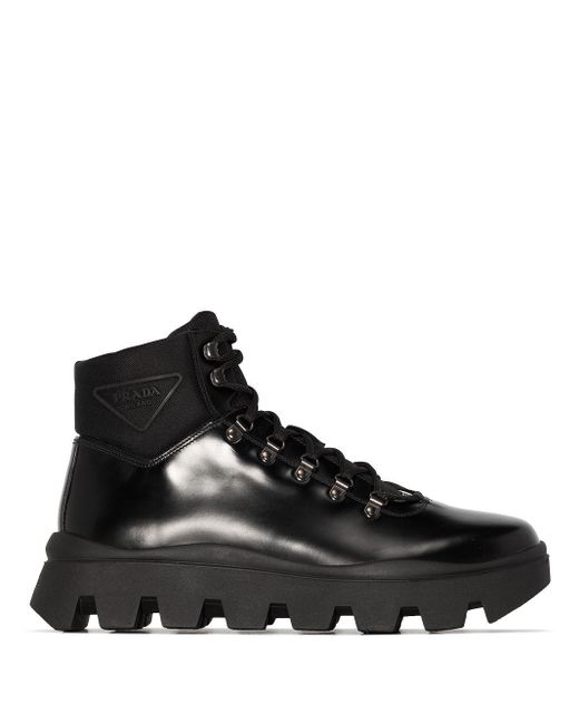 Botas de tacón grueso con paneles Prada de Cuero de color Negro para hombre  | Lyst