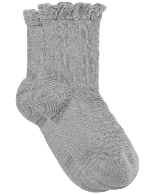 Ganni Gray Ruffle-trim Organic-cotton Socks