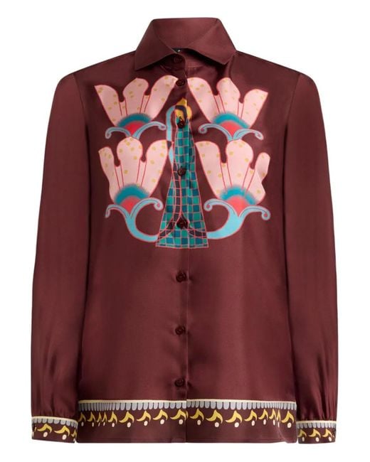 Etro Red Floral Print Silk Shirt