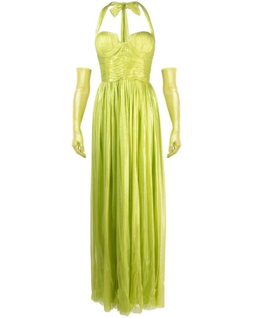 Jean Louis Sabaji Green Ruched-Detail Halterneck Maxi Dress