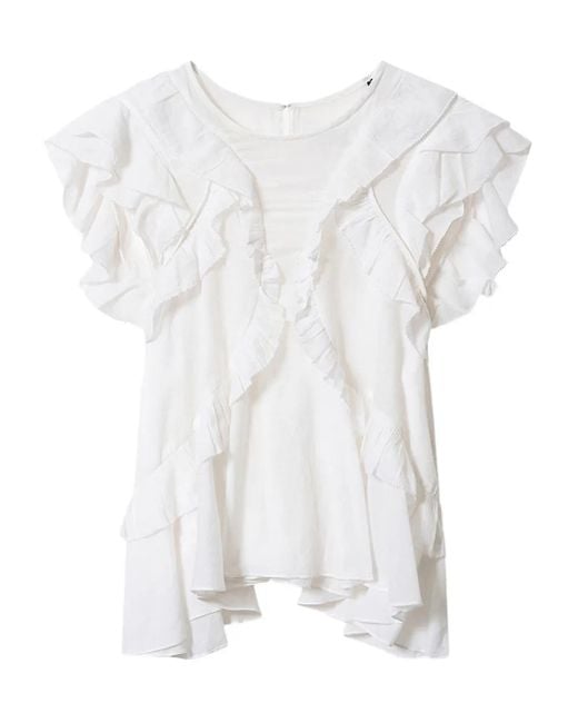 Isabel Marant White Nalou Ruffled Top