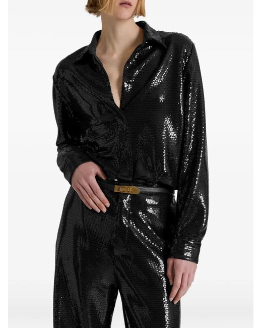 Alberta Ferretti Black Sequin-Embellished Trousers