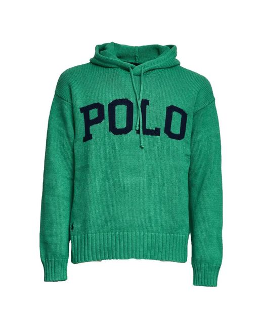 Polo Ralph Lauren Green Hoodie En Maille À Logo En Intarsia for men