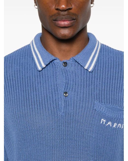 Marni Blue Chunky-knit Polo Shirt for men
