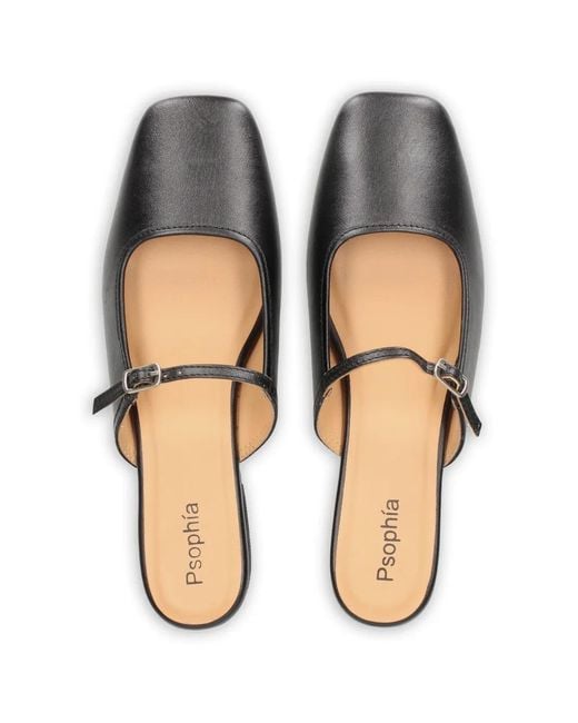 Psophia White Buckle-Strap Leather Ballet Flats