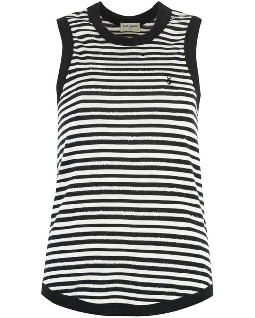 Saint Laurent Black Logo Striped Cotton-Blend Tank