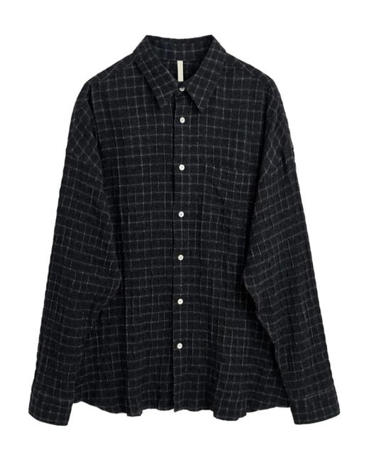 sunflower Black Long-Sleeve Grid-Pattern Shirt for men