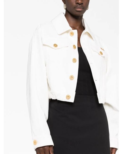 Balmain White Klassische Cropped-Jeansjacke