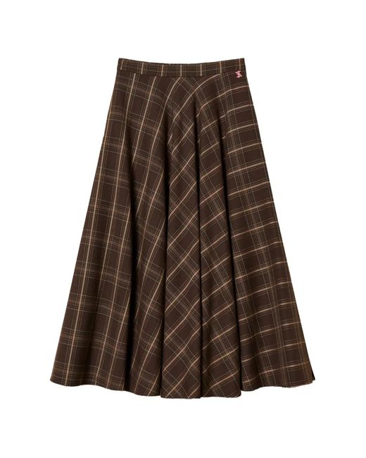 Twinset Brown Myfo Checked Flannel Midi Skirt
