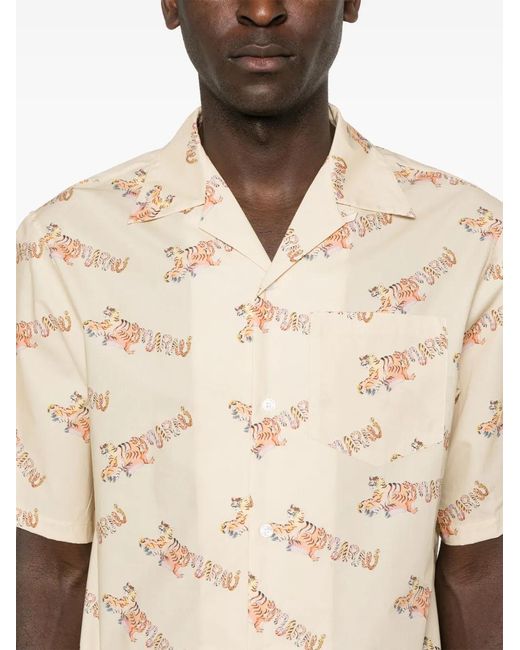Marni Natural Tiger-Print Poplin Shirt for men