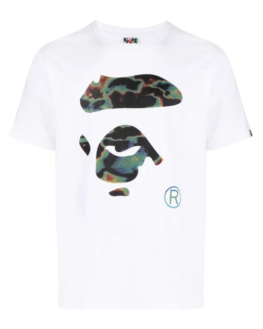 A Bathing Ape White Logo-Print Cotton T-Shirt for men