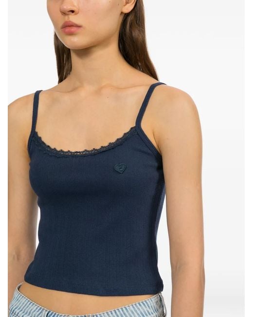 AAPE BY A BATHING AP Blue Lace-Trim Ribbed Camisole