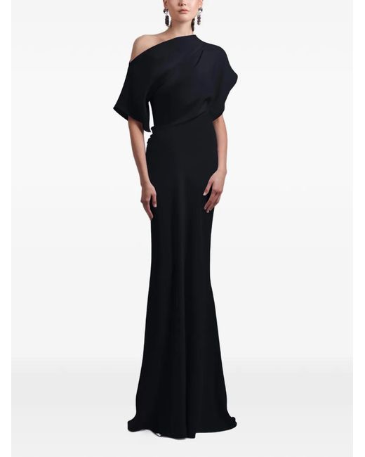 Gemy Maalouf Black Asymmetrical Draped Maxi Dress