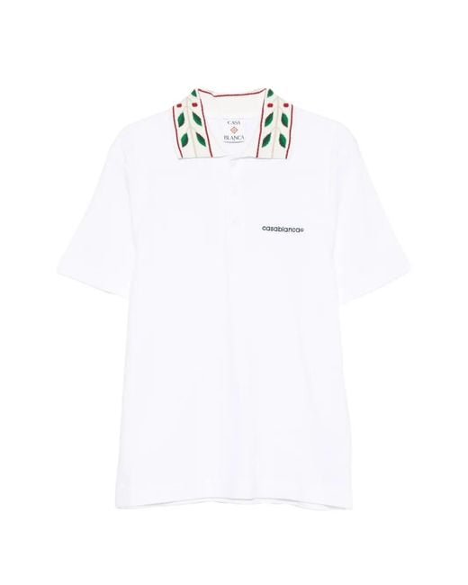 Casablanca White Logo-Embroidered Polo Shirt for men