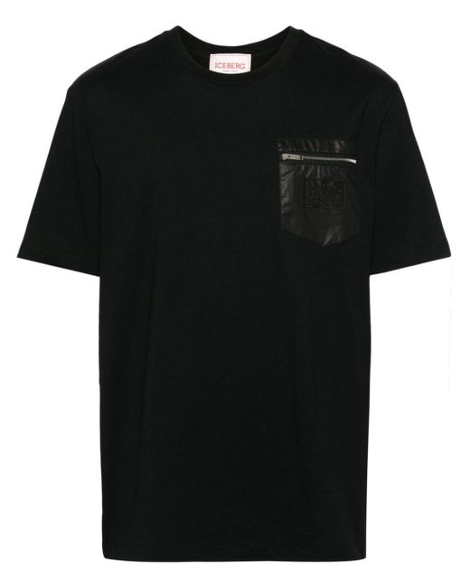 Iceberg Black Logo-patch Cotton T-shirt for men